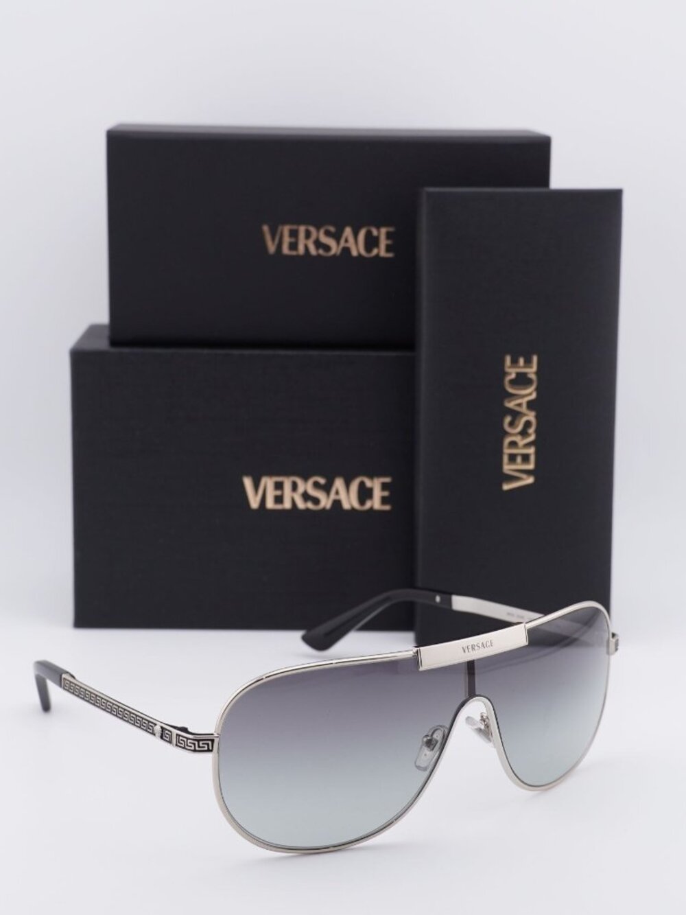 Versace VE2293 100011 Shield Sunglasses – Silver / Grey